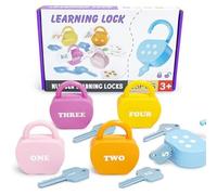 Pineeseatile 5 Set Lucchetto e Chiave Giocattolo Mele Alfabeto Apprendimento Serrature Montessori Chiavi per Bambini Set di Giochi con Carte per Bambini 3+, Giochi di abilità motorie per 3-5