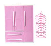 Pineeseatile Armadio per Bambole, Armadio per casa delle Bambole a 3 Ante e 2 cassetti, mobili per casa delle 7x10x3 con 10 grucce, Miniature Fai da Te per ambientazione, Bambola, Miniature