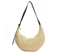 Pineeseatile Borsa Mezza da Donna Borsa a Tracolla con Ravioli da Spiaggia 15x13x0, 3 Pollici per Vacanze Viaggio Vocazione, Beige, a Tracolla Casual Estiva in Paglia con Regolabile