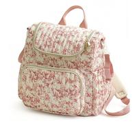 Pineeseatile Borsa per pannolini trapuntata, Zaino per pannolini floreale, Spazioso zaino per mamma con tasche multi-cerniera, Elegante borsa per neonati (Rosso), Floreale