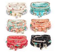 Pineeseatile Braccialetti impilabili per donne, 6 set/48 pezzi braccialetti boho per donne 8 strati Wrap impilabile in stile bohémien perline per le ragazze