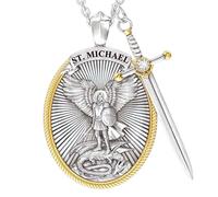 Pineeseatile Collana con San Michele e San Cristoforo da uomo, con la spada dell'Arcangelo e la preghiera del Signore, collana di gioielli, stile 1