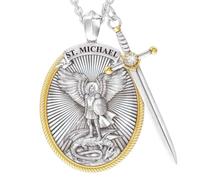 Pineeseatile Collana da uomo con San Michele e San Cristoforo, con la spada dell'Arcangelo e la preghiera del Signore, con gioielli da uomo