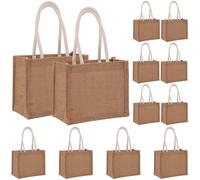 Pineeseatile Confezione da 12 sacchetti di iuta Tote di tela foderata resistente all'acqua per lo shopping sulla spiaggia, damigelle d'onore, artigianato fai-da-te, 8, 7x6, 3x3, 9 pollici