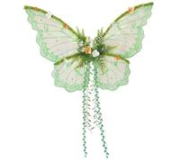 Pineeseatile Costume da Fata Ala di Farfalla da Donna - Design Ispirato agli Elfi da Sogno con Accenti di Foglie di salice e Fiori, Verde, Costume da Fata per Adulti