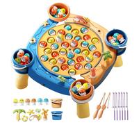 Pineeseatile Gioco di Pesca Magnetico per Bambini Gioco di Pesca ruotabile a 360° con Musica Include 45 Pesci, 4 secchi, 8 canne e 4 Decorazioni, Giocattolo interattivo per Lo Sviluppo, Blu