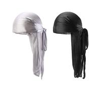 Pineeseatile Silk Durag Cap coda lunga durag traspirabili Wheadwworps durag bandana cappello turbante 2pcs nero grigio