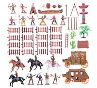Pineeseatile Statuette dei nativi americani, giocattoli da cowboy Set da gioco del selvaggio West con modelli dettagliati per giochi creativi e costruzioni di scene, cowboy e giocattoli indiani