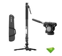 Pineta Pro Monopiede in fibra di carbonio con testa fluida FH60 e base a pedale, monopiede da viaggio con supporto leggero e piastra a sgancio rapido per fotocamere, gimbal e così via