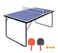 Ping Pong Table with Net & Paddles Set, Outdoor/Indoor Foldable Table Tennis Table for Jugend & Adults, Blue Playing Surface, Includes 2 Bats and Balls, Easy Assembly