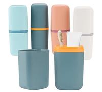 PINGEUI 4 Pezzi Porta Spazzolino e Dentifricio da Viaggio, Custodia in Plastica, Portatile, per Campeggio, Casa, Scuola, blu/azzurro/rosa/grigio