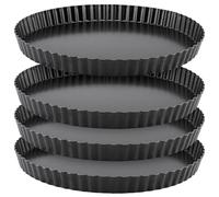 PINGEUI 4 teglie antiaderenti per crostate, 30 cm, con fondo sfuso, teglie rotonde scanalate, grandi per torte, tortiera, quiche, crostate di frutta