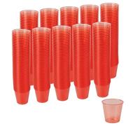PINGEUI 500 bicchierini in plastica da 30 ml, mini bicchierini da liquore, contenitori per bevande, gelatine, campioni, salse, salse (rosso trasparente)