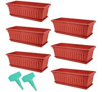 PINGEUI Confezione da 6 fioriere rettangolari in plastica da 43 cm, per davanzale, fioriere per piante in campagna, contenitori per la coltivazione di verdure con vassoi e 30 etichette per piante