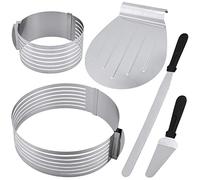 PINGEUI Set di 5 Anelli per Torte Regolabili, 2 Misure, in Acciaio Inox con salvadanaio, tavolozza e tagliaporta per Torte, 23-30 cm/15-20 cm