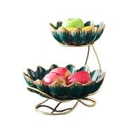PINGSHI Boutique UK Fruttiera a 2 livelli, piatto for frutta in ceramica con piedistallo in metallo, for snack e caramelle, espositore for secca noci for organizer da tavolo