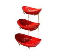 PINGSHI Boutique UK Fruttiera in ceramica multistrato, piatto da frutta con supporto in metallo, espositore for dessert, cestino rosso for a più livelli for, snack, noci(3-Tier)