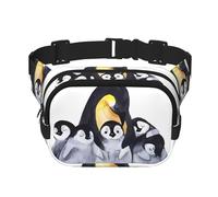 Pinguini animali modello acquerello unisex vita regolabile quadrato doppio strato marsupio per attività all'aperto viaggi corsa escursionismo, Nero , Taglia unica
