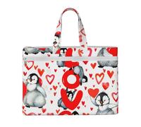 Pinguini carini per San Valentino,Borsa portadocumenti in tela con cerniera, borsa a mano, valigetta per scuola e ufficio