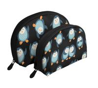 Pinguini Cartoon modellato, Borsa per trucco a conchiglia Portamonete da donna Borsa da toilette piccola Borsa per cosmetici 2 pezzi