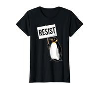 Pinguini Contro Le tariffe Divertente Pinguino Nessuna tariffa resistere Maglietta con Stampa Grafica Economica, Donna, Nero, XL