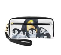 Pinguini imperatore con i bambini nella neve, Borsa per il trucco Borsa per cosmetici Borsa da viaggio portatile da toilette Astuccio in pelle per donne e ragazze