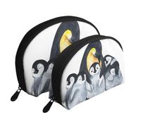 Pinguini imperatore con i bambini nella neve, Borsa per trucco a conchiglia Portamonete da donna Borsa da toilette piccola Borsa per cosmetici 2 pezzi