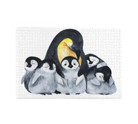 Pinguini imperatori con i loro piccoli nella neve - Puzzle da 1000 pezzi in legno per adulti