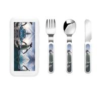 pinguini Stoviglie per bambini set da 3 pezzi, coltello riutilizzabile, forchetta e cucchiaio, stoviglie portatili per la protezione degli alimenti per bambini