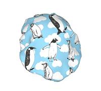 Pinguino Blue Cloud Cuffia da a per donna Impermeabile Lavabile Riutilizzabile Fodera in PEVA Orlo elasticizzato regolabile per tutti i capelli lunghi Cappello da bagno