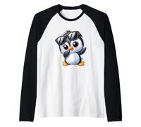 Pinguino Carino con Occhiali da Sole Kawaii Cartoon Animal Maglia con Maniche Raglan