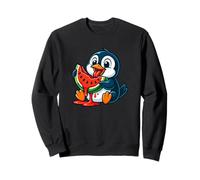 Pinguino Carino del Fumetto Che Mangia Frutta Anguria Felpa