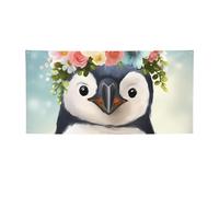 Pinguino che indossa fiori banner stampa bandiera per interni ed esterni banner per feste e cartelli poster personalizzato sfondo fotografico sfondo per affari, laurea, matrimonio, eventi, decorazione