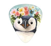 Pinguino che indossa fiori plettri per chitarra, 12 pezzi, leggeri, spessore 0,46 mm/0,71 mm/0,96 mm, per chitarra acustica, chitarra elettrica, ukulele, basso