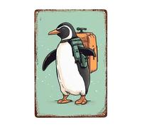 Pinguino Con La Borsa Della Scuola Targa In Metallo Retrò Targhe Metallo Divertente Poster Metal Per Bagno Cucina Ristorante