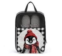 Pinguino di Natale che indossa cappello rosso sciarpa scarpa borsa per viaggi uso quotidiano anti-polvere porta scarpe da golf sacchetto