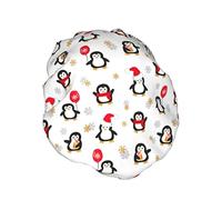 Pinguino di Natale con fiocco di neve Cuffia da a da donna Fodera in PEVA impermeabile riutilizzabile Orlo elasticizzato regolabile per tutti i capelli lunghi Cappello da bagno