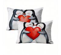 Pinguino Federe Cuscini Divano 50x70 Grigio Set di 2, Copricuscino Impermeabile Federe Letto Velluto con Cerniera Invisibile, Cuscini per Divano Rettangolari Home Decoration, Tutte le Stagioni K2-29
