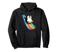 Pinguino Felice con Arcobaleno Trail Carino Starry-Night Scene Felpa con Cappuccio