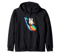 Pinguino Felice con Arcobaleno Trail Carino Starry-Night Scene Felpa con Cappuccio