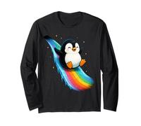 Pinguino Felice con Arcobaleno Trail Carino Starry-Night Scene Maglia a Manica
