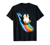 Pinguino Felice con Arcobaleno Trail Carino Starry-Night Scene Maglietta