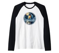 Pinguino Guardando la Luna Carino Maglia con Maniche Raglan