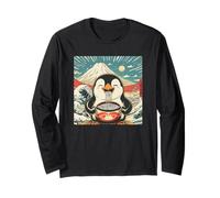 Pinguino mangia zuppa di noodle, Giappone, ramen Maglia a Manica