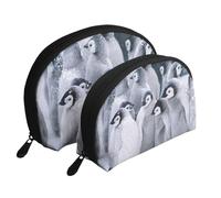Pinguino Nella Neve, Borsa per trucco a conchiglia Portamonete da donna Borsa da toilette piccola Borsa per cosmetici 2 pezzi
