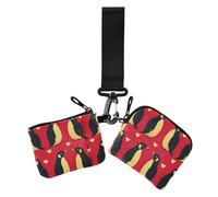 Pinguino Oro Rosso San Valentino Doppio Portafogli da Polso per Le Donne Minimalista Porta Biglietti da Visita con Portachiavi per Viaggio 2 Pz billetera para tarjetas de mujer, pinguino oro rosso San