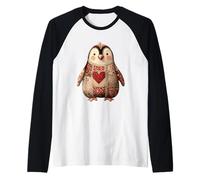 Pinguino Patchwork Carino con Cuore Rosso Accogliente Inverno Maglia con Maniche Raglan