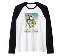 Pinguino Polar Winter Wonderland Cappello Sciarpa Guanti Retro Maglia con Maniche Raglan