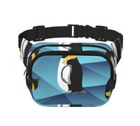 Pinguino poligonale astratto, Marsupio quadrato a doppio strato, borsa da viaggio, marsupio casual