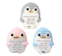 Pinguino Positivo, 3 Pezzi 6,5 cm Pinguino di Supporto Emotivo, Pinguino Positivo Divertente, Regalo per Bambola per la Decorazione Della Festa Incoraggiamento Degli Amici, Rosa Grigio Blu